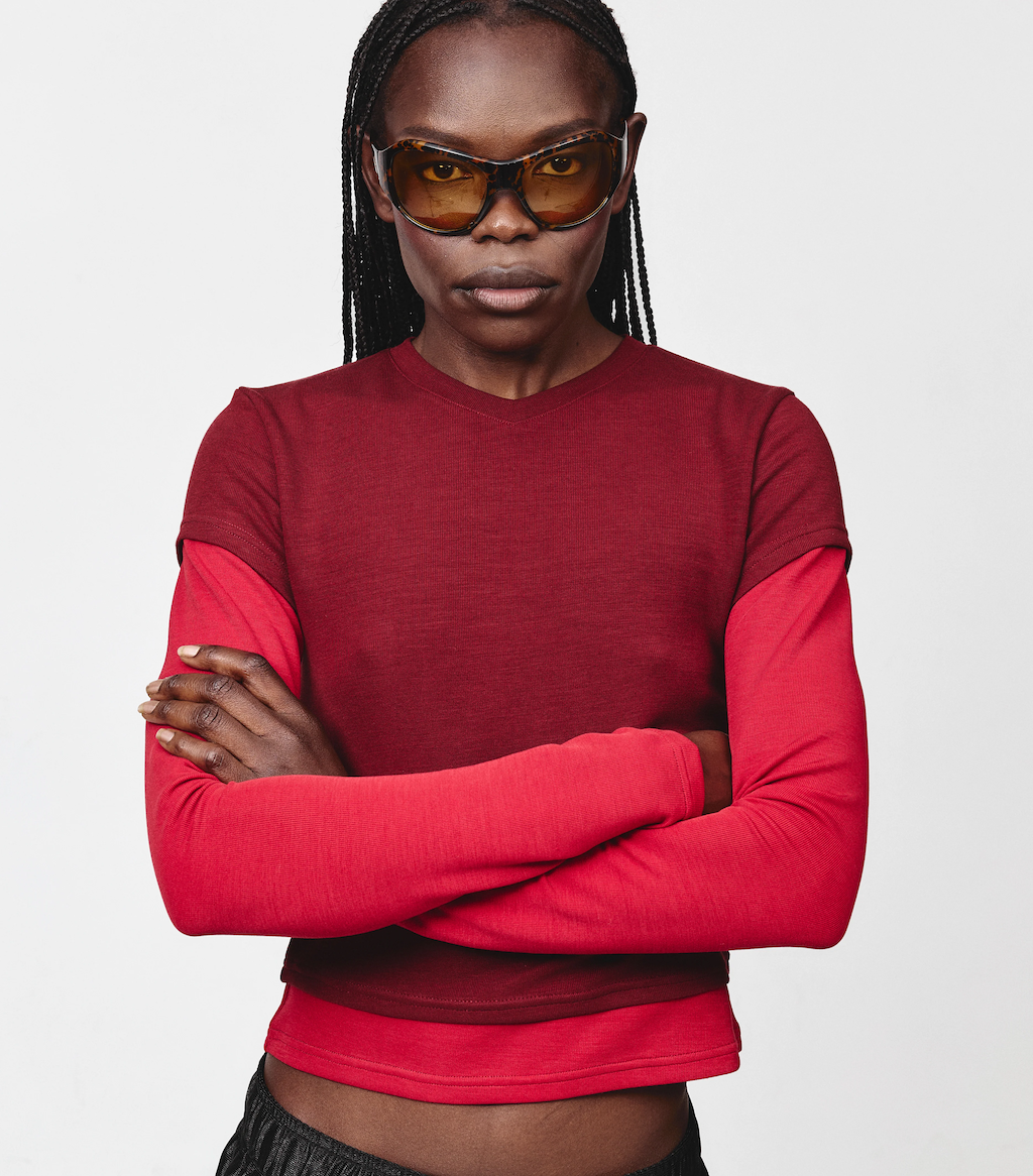Tea Break Double Sleeve Tee Burgundy