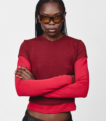 Tea Break Double Sleeve Tee Burgundy