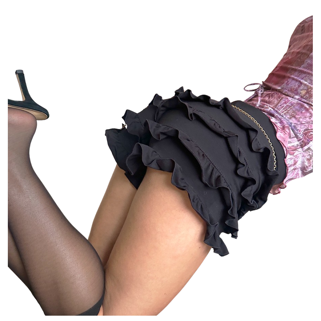 Black Ra Ra Ruffle Shorts