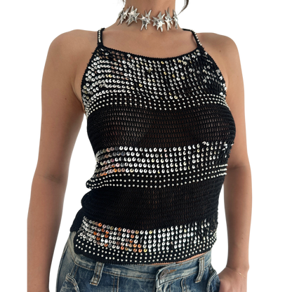 Black Knitted & Silver Sequin Cami