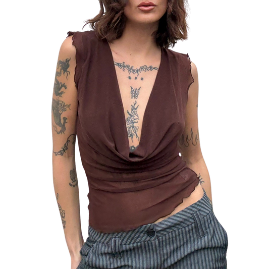 Mercury Mesh Drape Top -  Chocolate