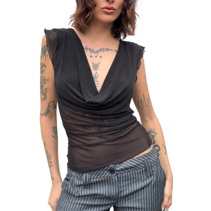 Mercury Mesh Drape Top -  Black