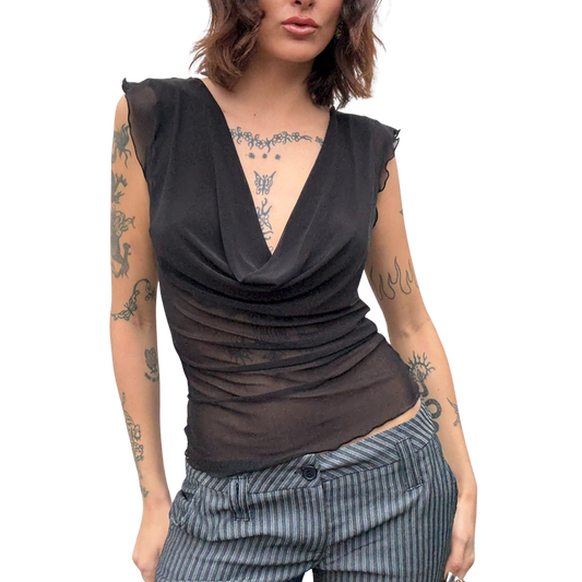 Mercury Mesh Drape Top -  Black