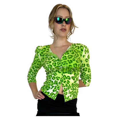 Blumarine Green Leopard Print Cardigan