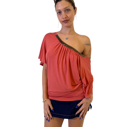 Coral Batwing Bronze Sequin Trim