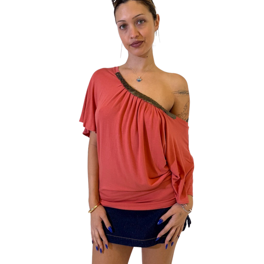 Coral Batwing Bronze Sequin Trim
