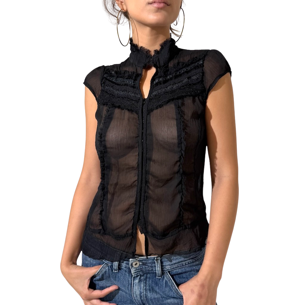 Guess Sheer Chiffon Ruffle Top