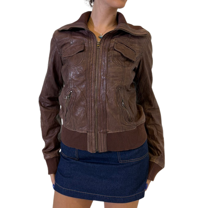 Choc Leather Bomber Jacket