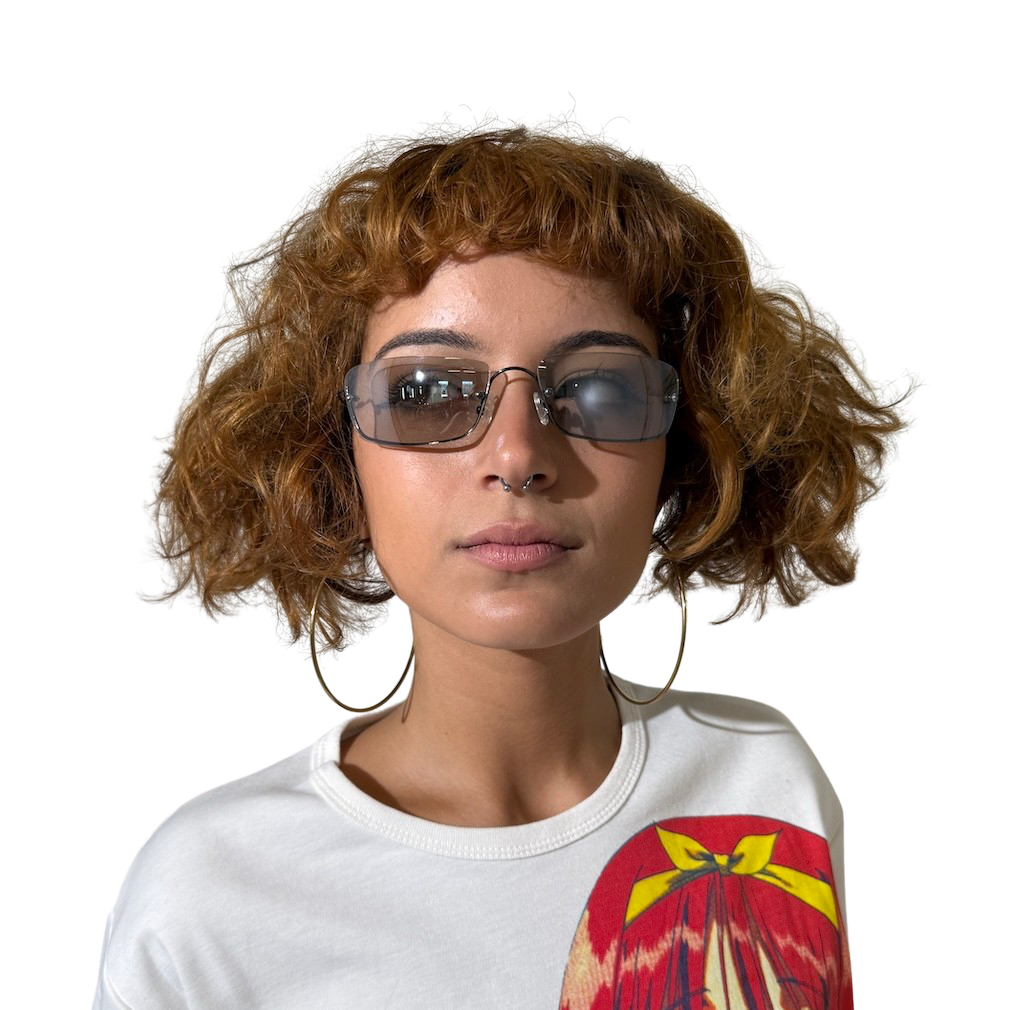 Y2K Half Rimless Clear Rectangle Sunglasses