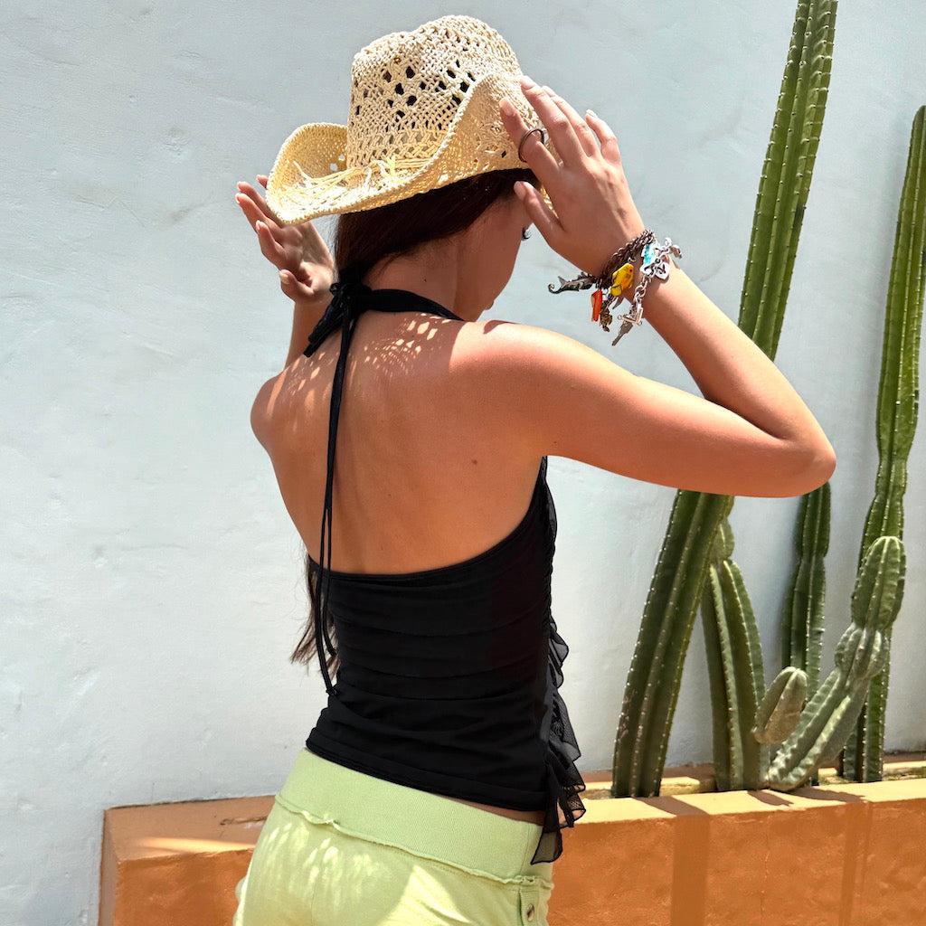 Femme Ruffle Black Halter Top