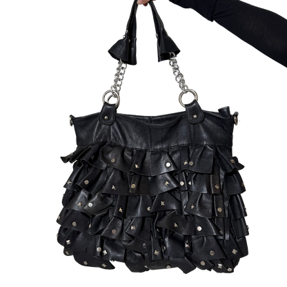 Vintage Leather Studded Ruffle Bag
