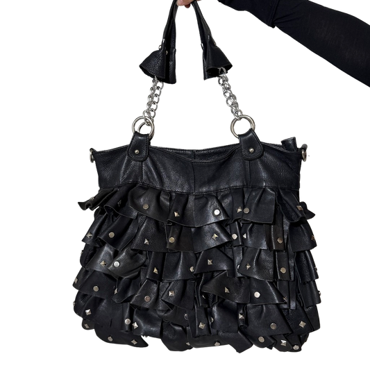 Vintage Leather Studded Ruffle Bag