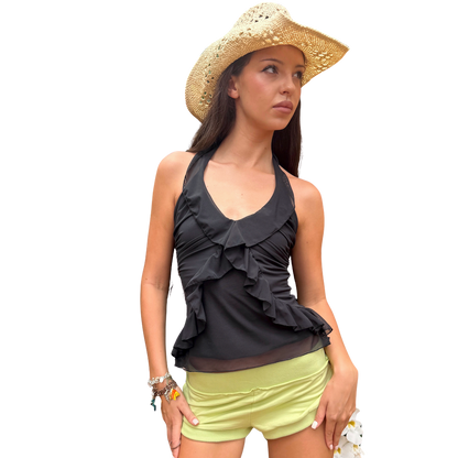Femme Ruffle Black Halter Top