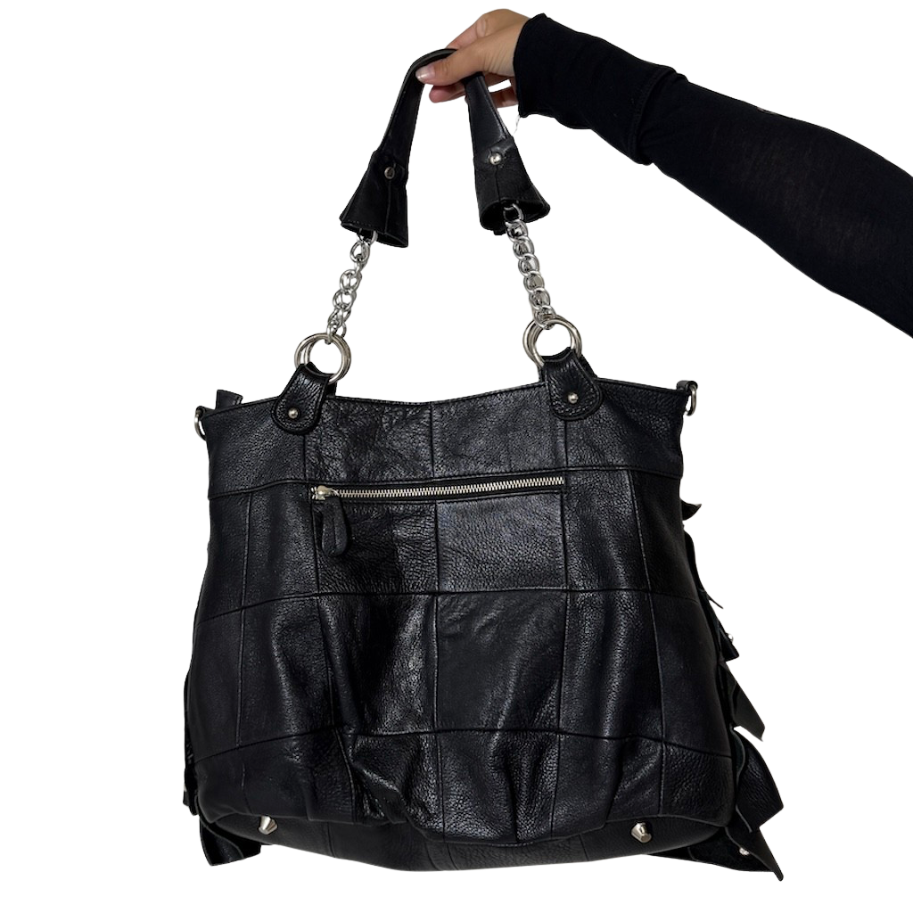 Vintage Leather Studded Ruffle Bag