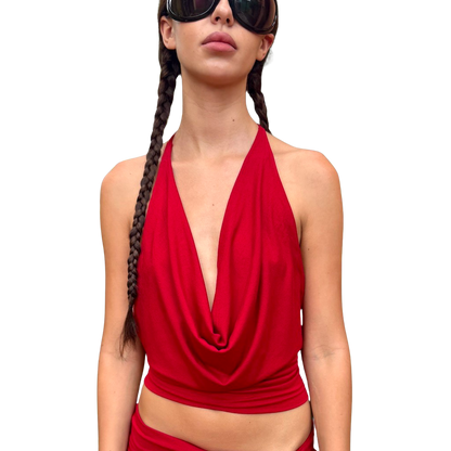 Cherry Cowl Neck Halter Top