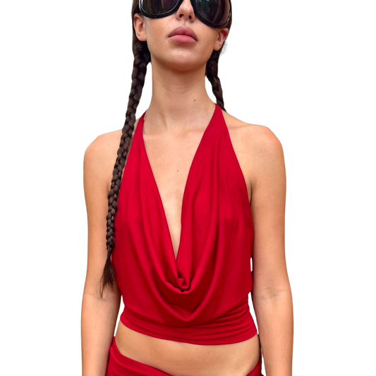 Cherry Cowl Neck Halter Top