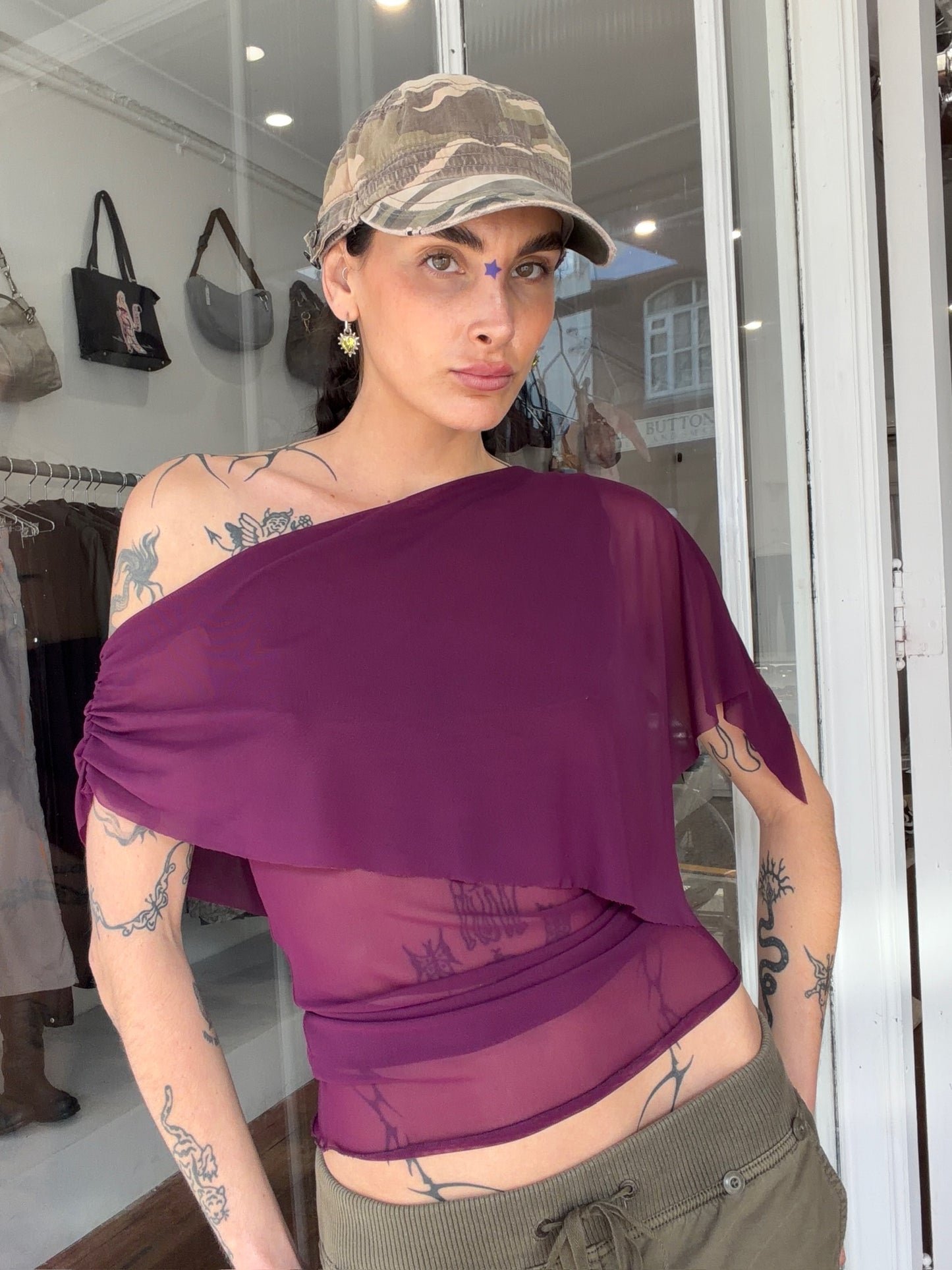 Mesh Draped Top - Purple