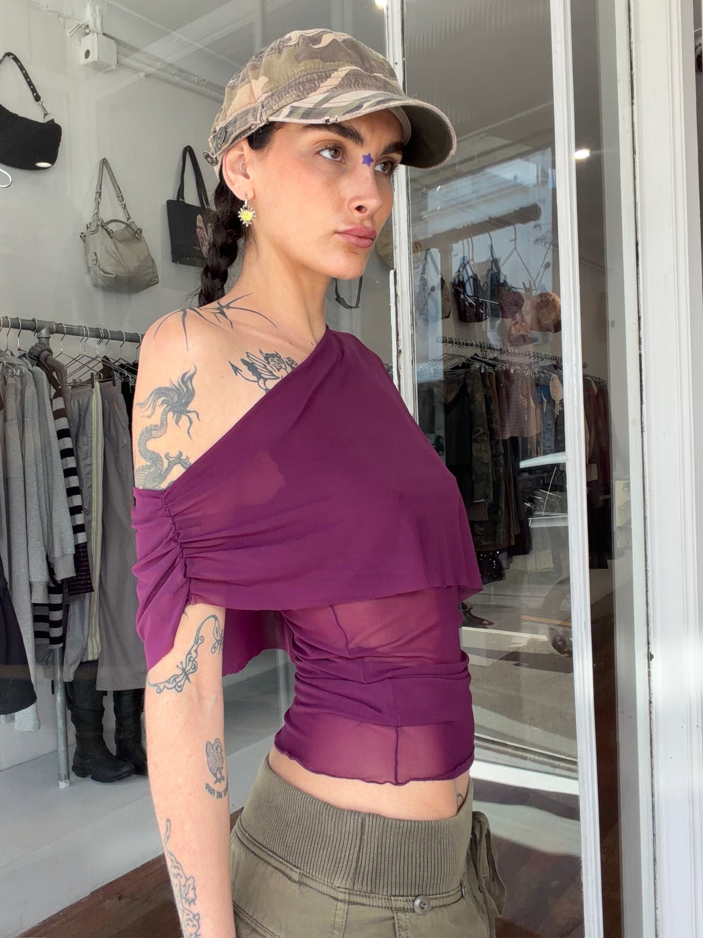 Mesh Draped Top - Purple