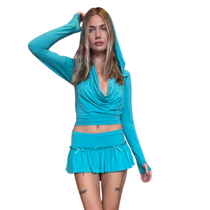 Aqua Hooded Bolero Cardi