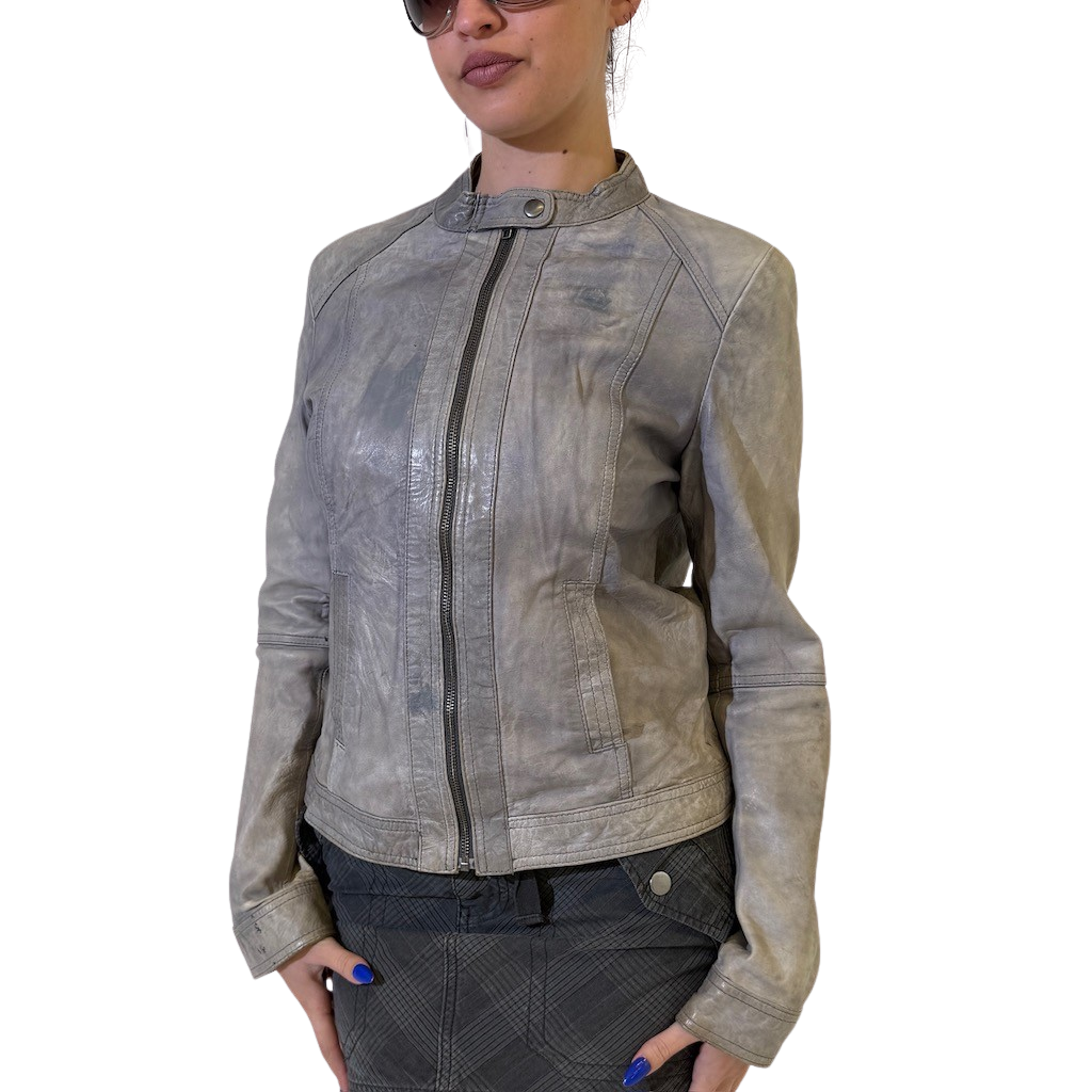 Distressed Biker Leather Jacket