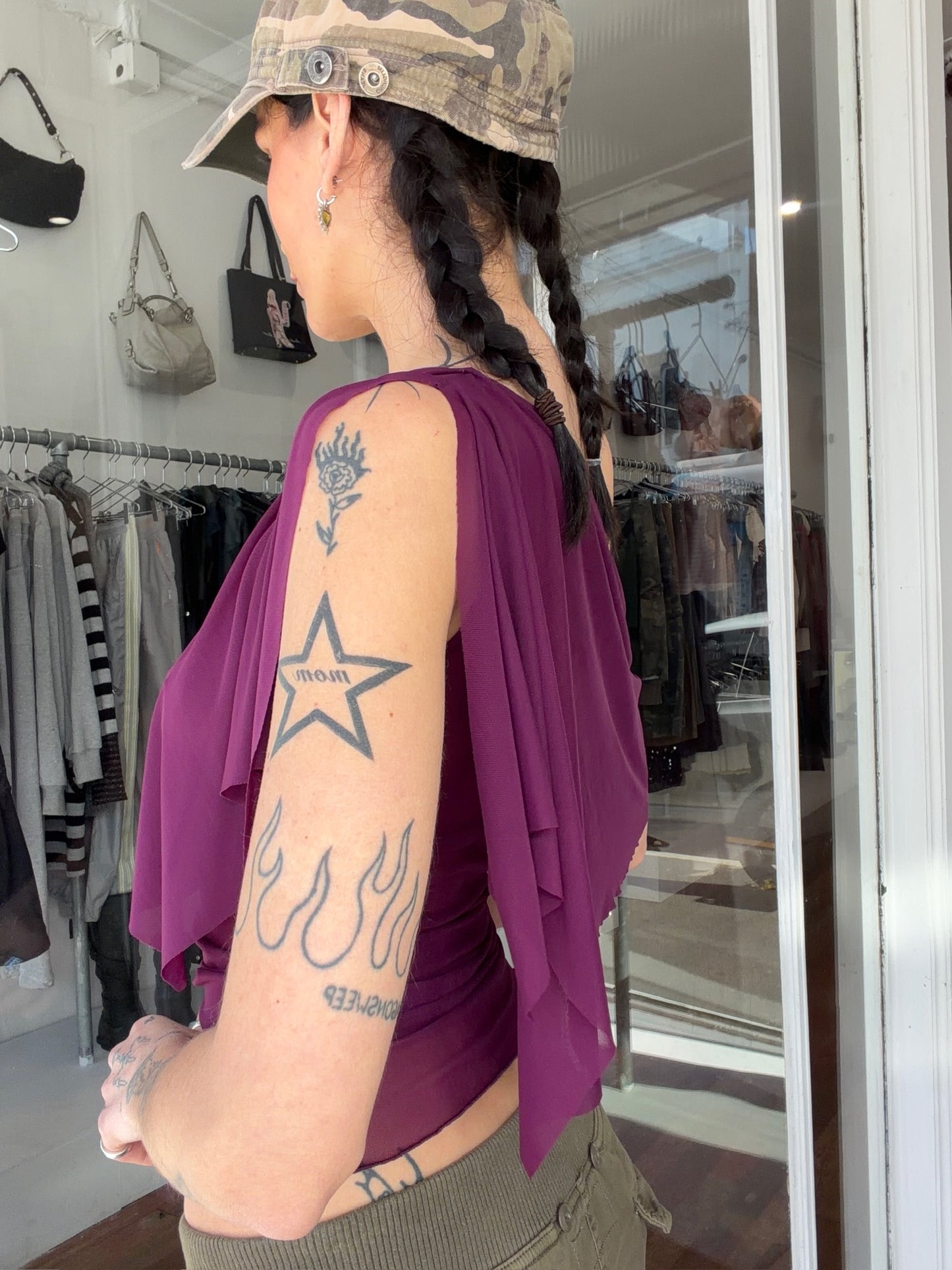 Mesh Draped Top - Purple