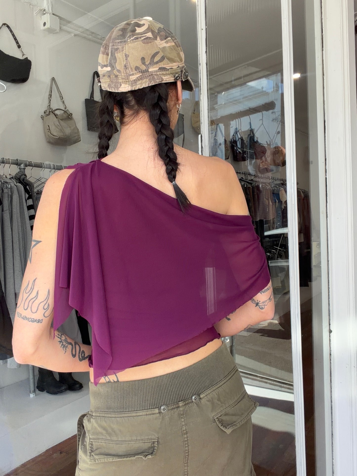 Mesh Draped Top - Purple