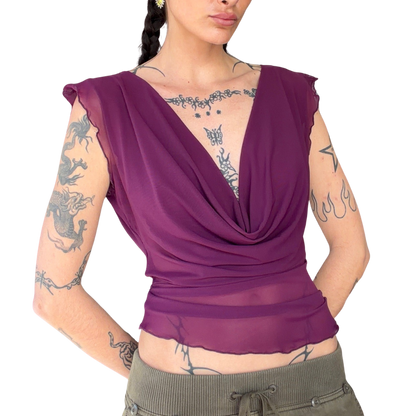 Mercury Mesh Drape Top -  Purple