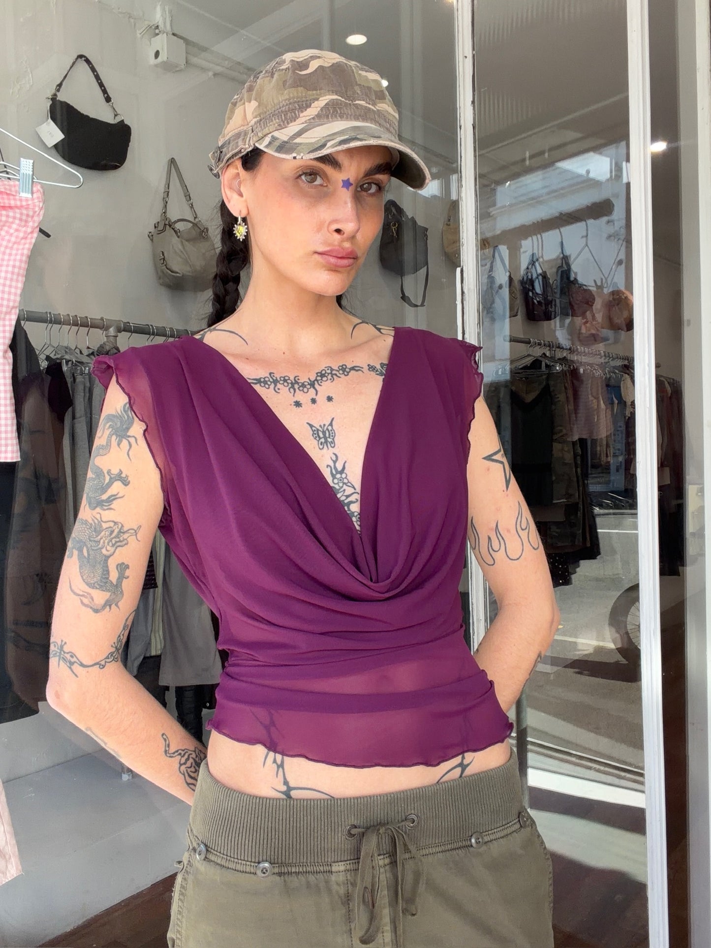 Mercury Mesh Drape Top -  Purple