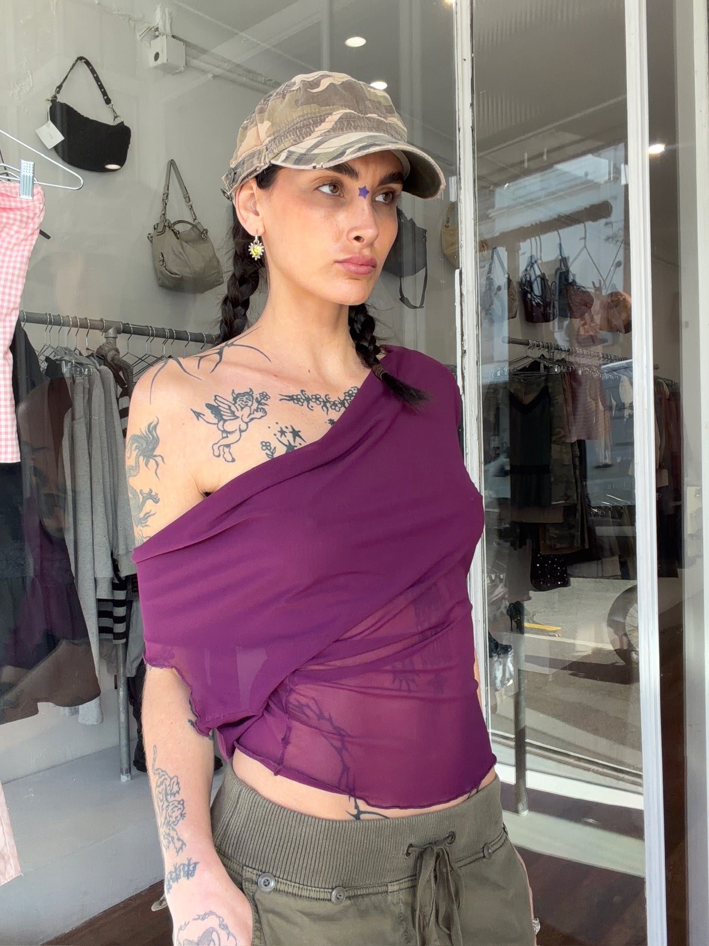 Mercury Mesh Drape Top -  Purple