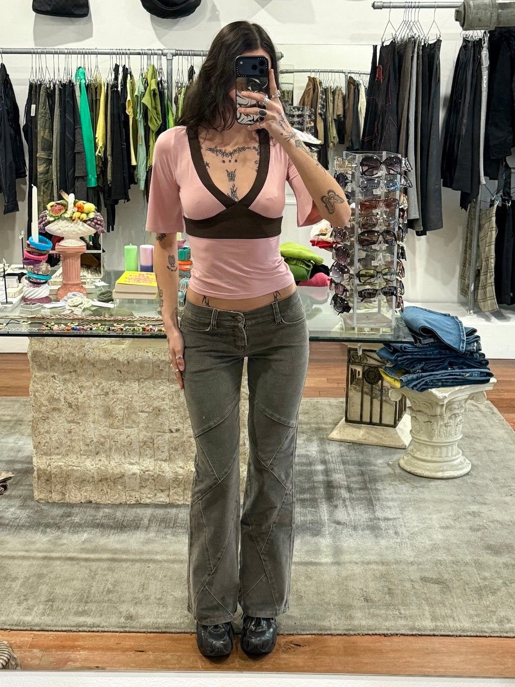 Deep Vee Top - Pink Choc