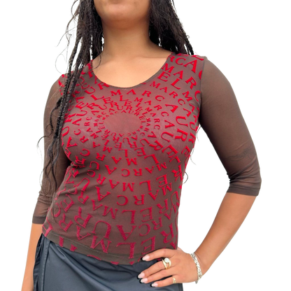 Mesh Velvet Long Sleeve Top