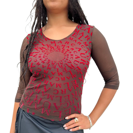 Mesh Velvet Long Sleeve Top