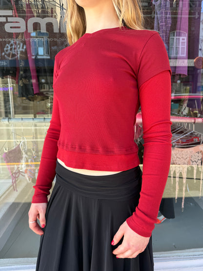 Tea Break Double Sleeve Tee Burgundy