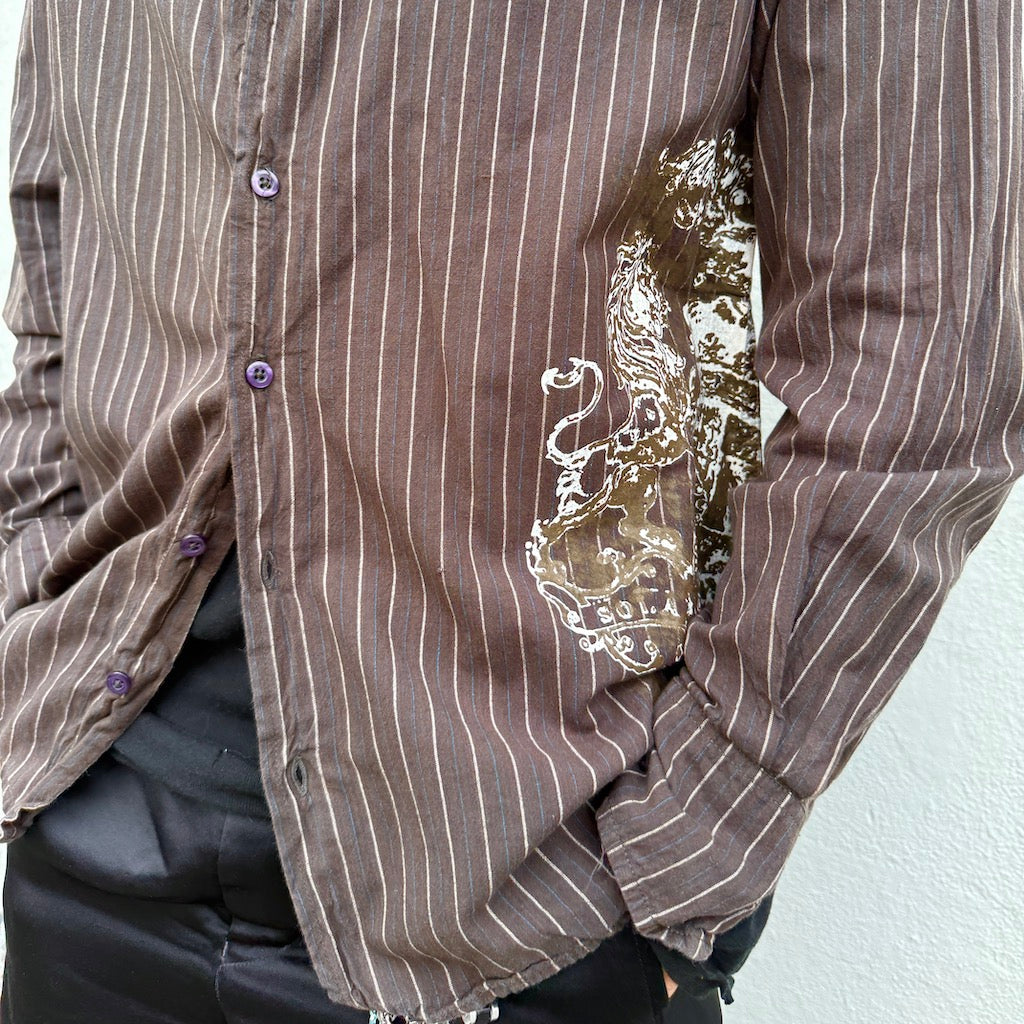 Brown Pin Stripe Button-Up Shirt