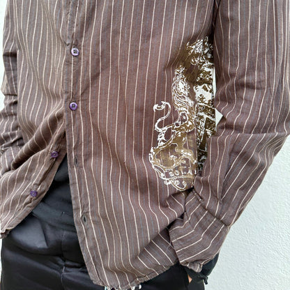 Brown Pin Stripe Button-Up Shirt