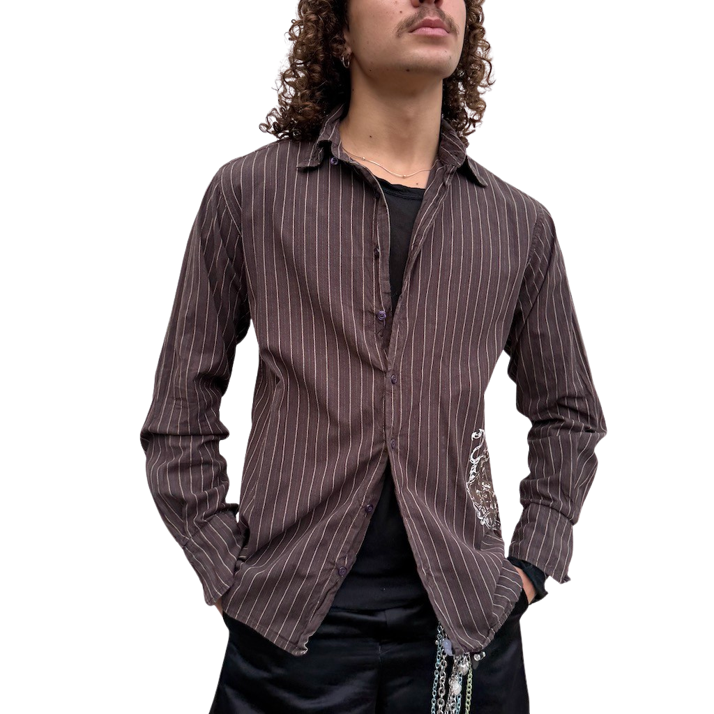 Brown Pin Stripe Button-Up Shirt