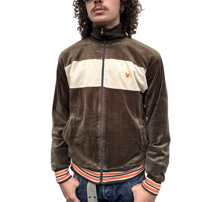Contrast Velour Fitted Zip Up Jacket