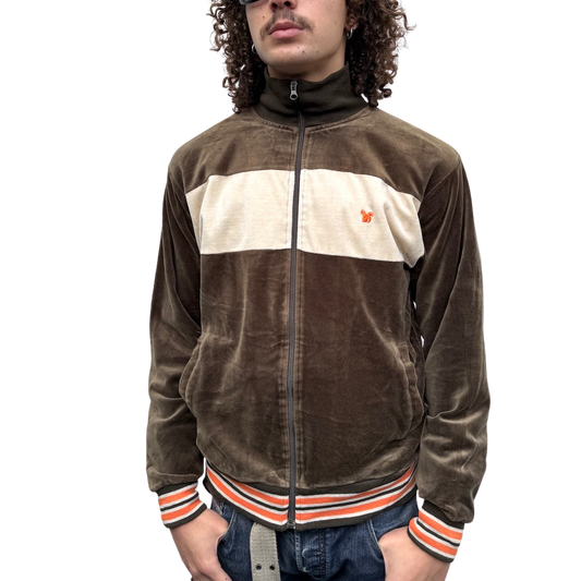 Contrast Velour Fitted Zip Up Jacket