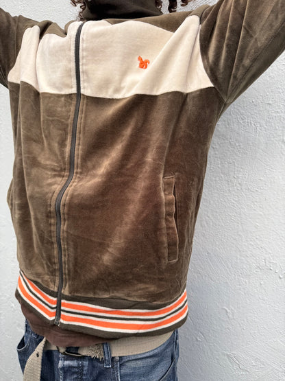 Contrast Velour Fitted Zip Up Jacket