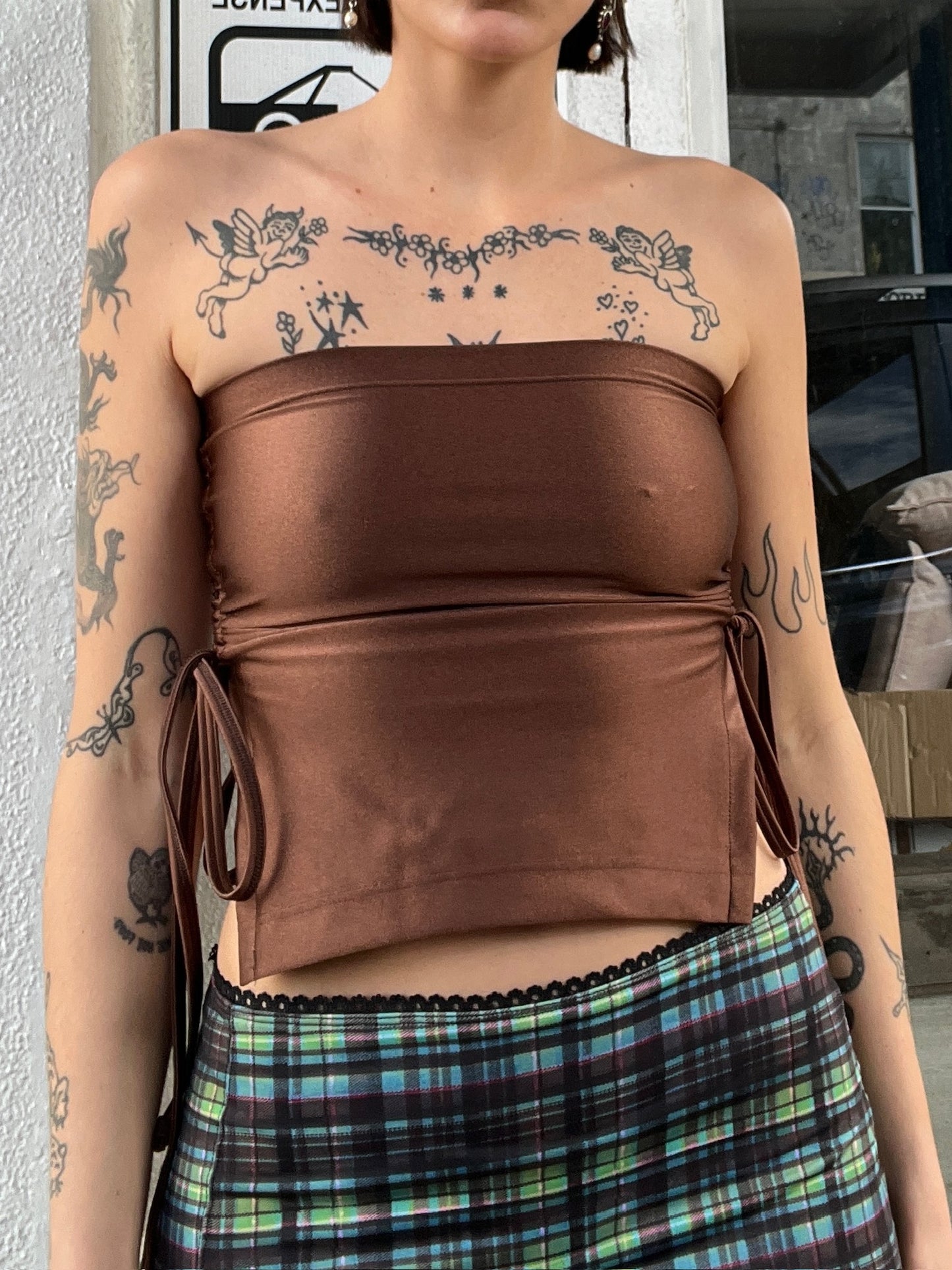 Ruched Crop Boobtube - Brown