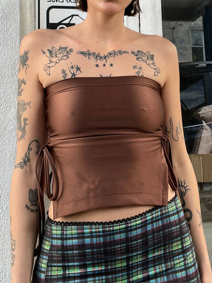 Ruched Crop Boobtube - Brown