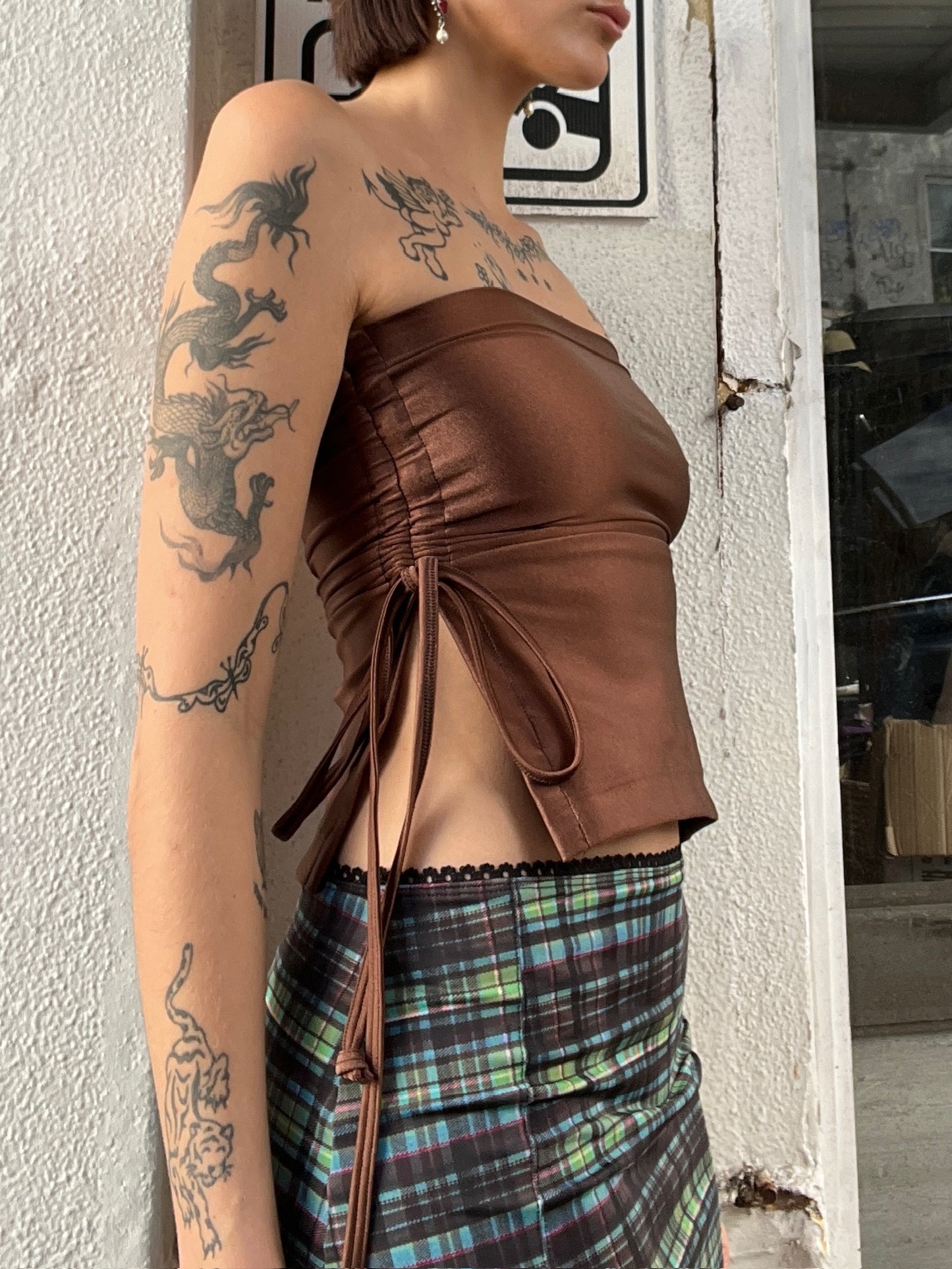 Ruched Crop Boobtube - Brown