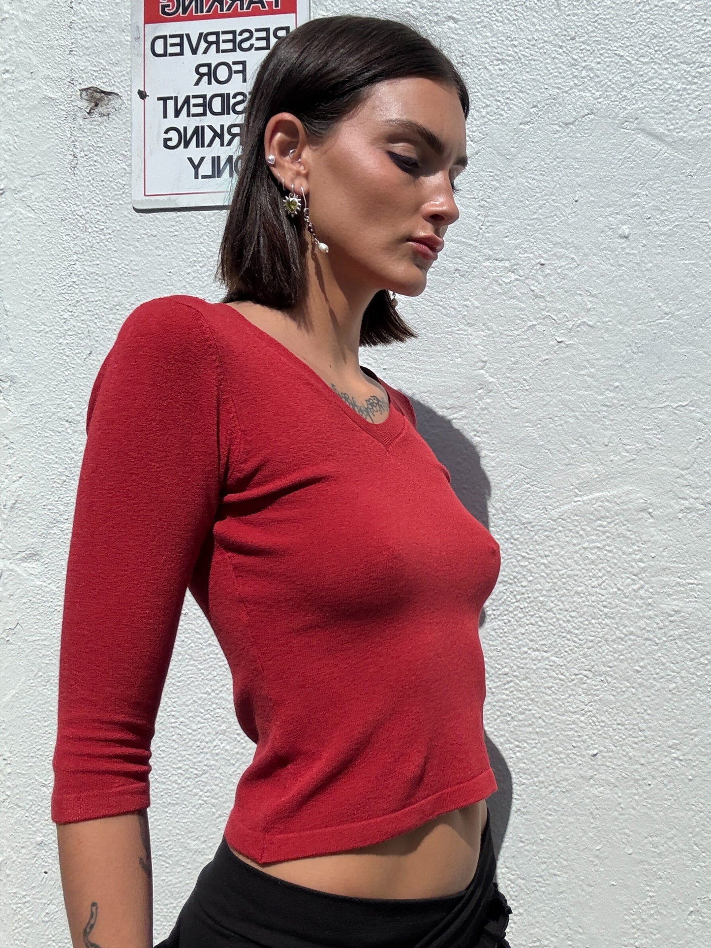 Red 3/4 Sleeve Knit