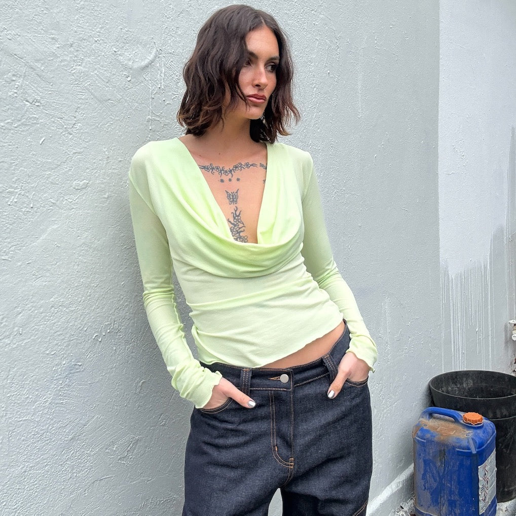 Deep Cowl Top - Apple Green