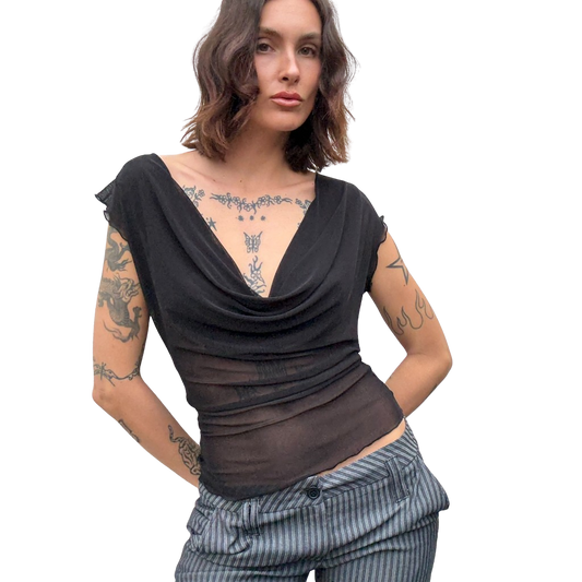 Mercury Mesh Drape Top - Black