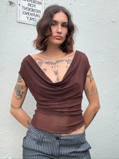 Mercury Mesh Drape Top -  Chocolate