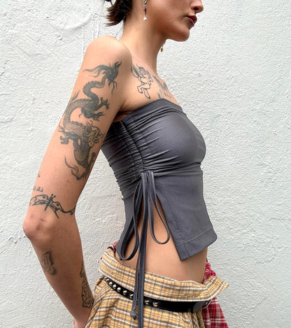 Ruched Crop Boobtube - Charcoal