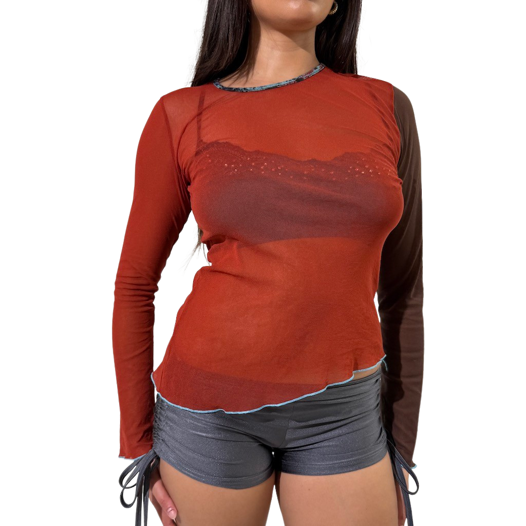 Block Colour Mesh Net Long Top