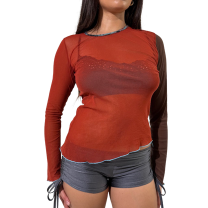 Block Colour Mesh Net Long Top