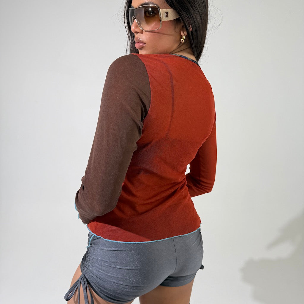 Block Colour Mesh Net Long Top